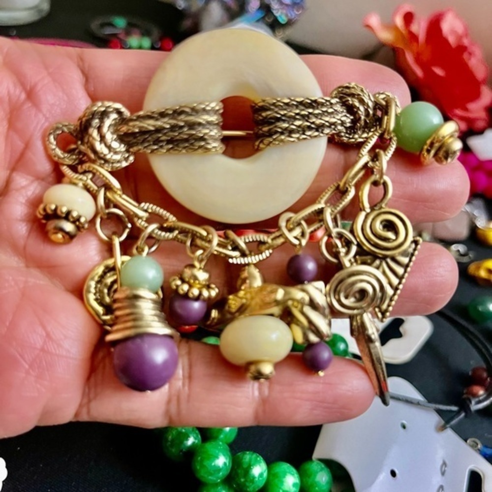 Boho Gold and Cream Charm Brooch